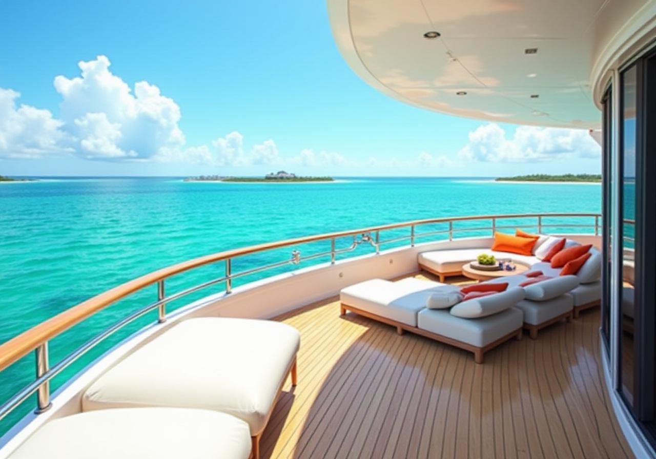 Luxus Superyacht Deck mit Blick auf die Karibik